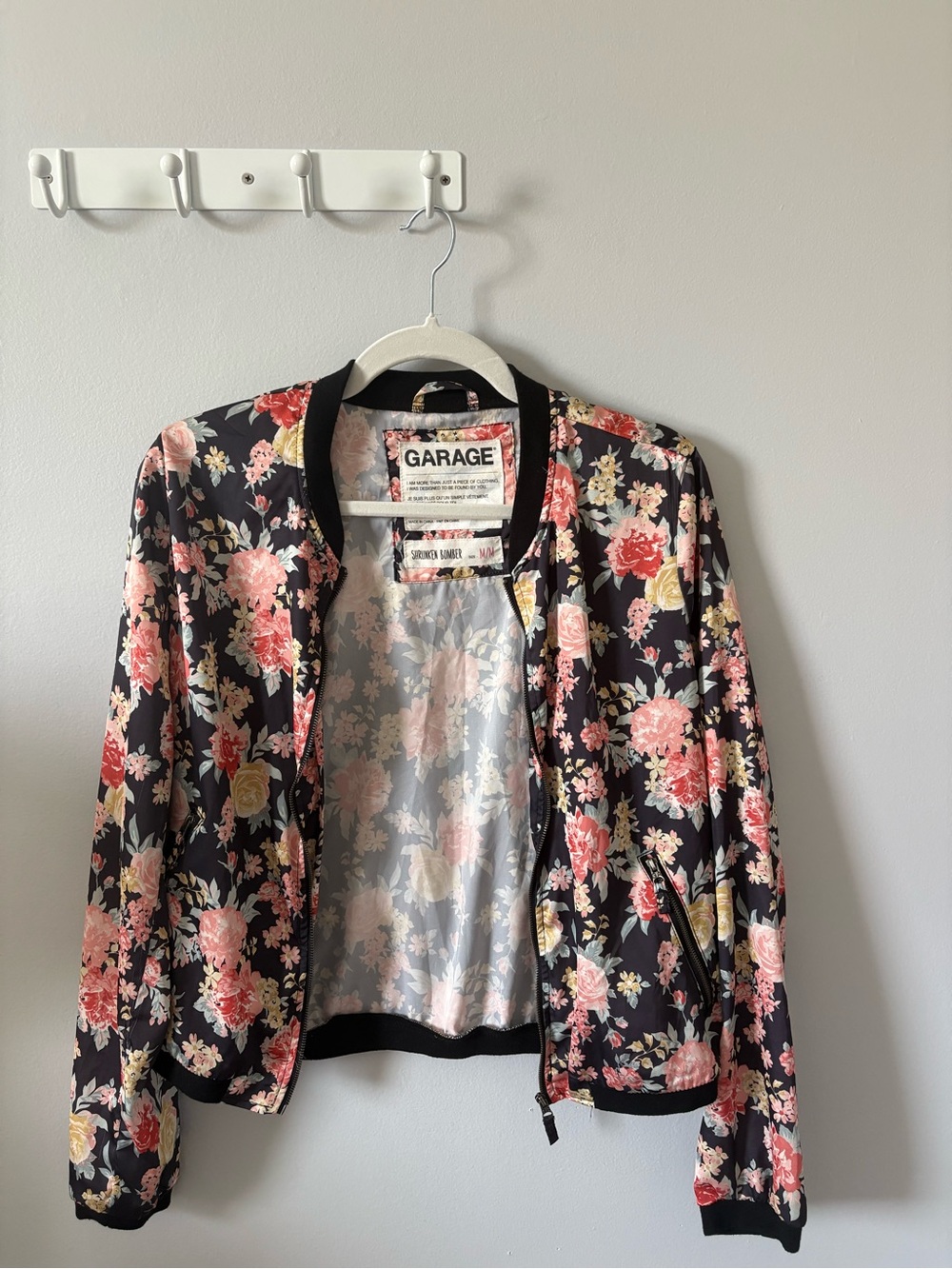 Garage Black Floral Satin Bomber Jacket